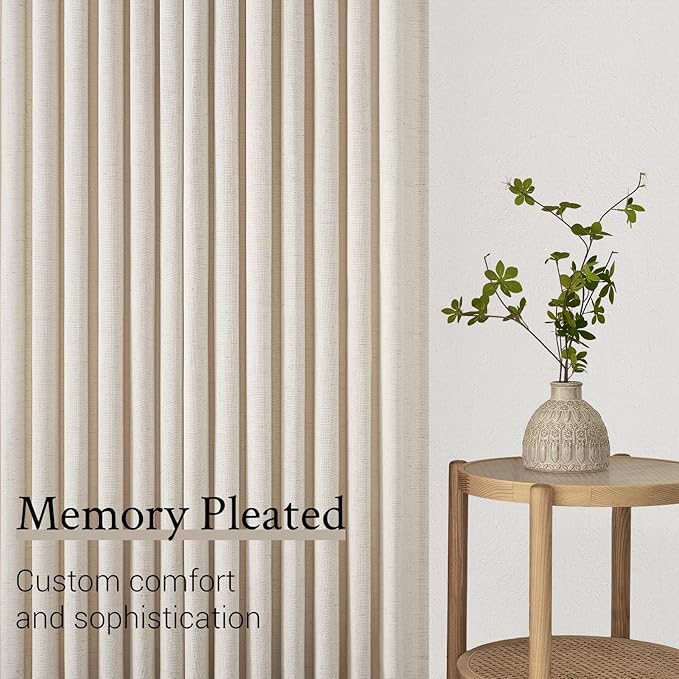 Topfinel Ivory Beige Pinch Pleated Linen Curtains 84 Inch Length 2 Panels - Image 7