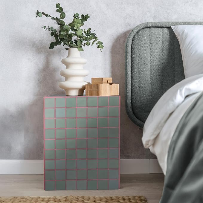 JONATHAN Y Callista 18-Inch Sage Gray/Pink Modern Ceramic Tiled Cube Side Table - Image 2