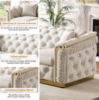 62.2" Luxury Velvet Chesterfield Sofa Tufted Victorian Black and Gold Couch - Image 4