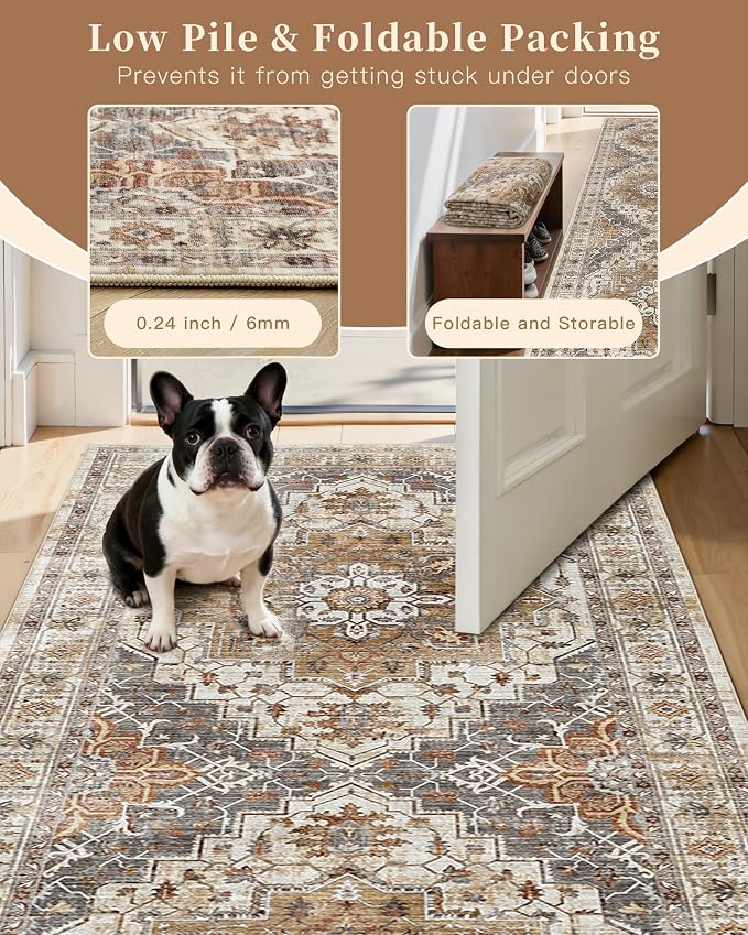 Madane Hallway Runner Rug 2x8 Washable Kitchen Rugs Non-Slip, Turmeric/Grey | - Image 7