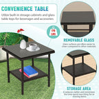FDW 3 Piece Outdoor Furniture Set Patio Brown Wicker Chairs Furniture Bistro - Image 5