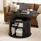 FABATO Round Lift Top Coffee Table, Fluted Wood Accent Coffee Table by FABATO