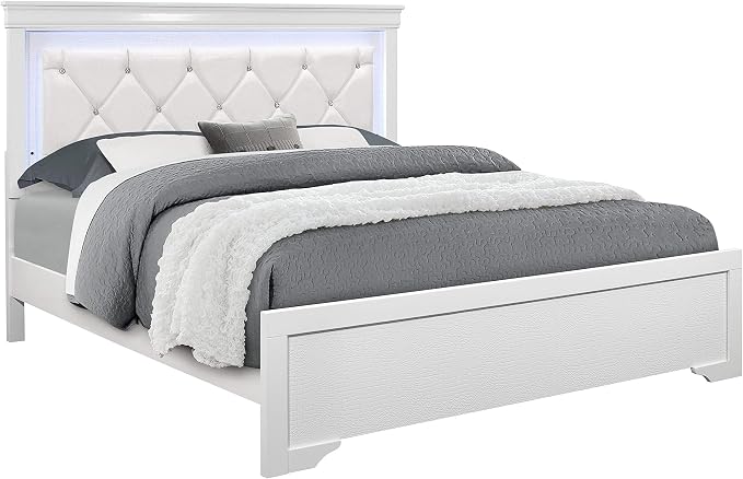 Overstock Global Furniture USA Pompei Metallic White Queen Bed w/LED Light by Overstock