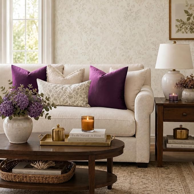GIGIZAZA Velvet Pillow Covers 16x16 Decorative Pillows Pack of 2 Purple | Throw - Image 2