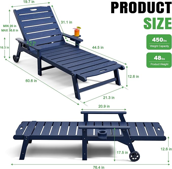 Outdoor Lounge Chair with 5-Position Adjustable, Outside Lounge Chair with Cup - Image 3