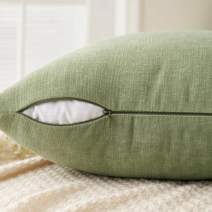 MIULEE Sage Green Chenille Couch Throw Pillow Covers, 16x16 | Set of 2 - Image 5
