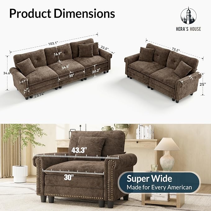 HERA'S HOUSE 2 Pieces Modular Sectional Sofa Sets, Oversized Couch Set - Image 2