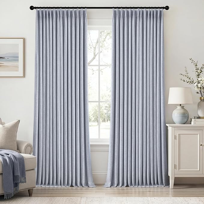 MIULEE Chambray Blue Pinch Pleated 100% Blackout Curtains 40x108 Inches | Room by MIULEE