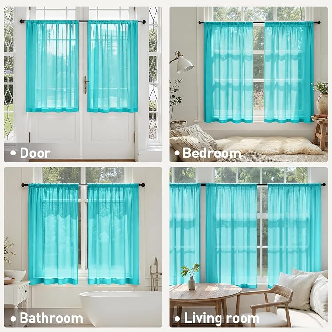 MIULEE Turquoise Sheer Curtains 63 Inches Long 4 Panels 42 x 63 Inches | Light - Image 6