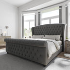 AMERLIFE California King Size Platform Bed Frame, Velvet Upholstered Sleigh Bed by AMERLIFE