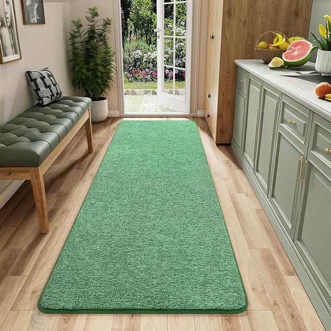 2x6 Runner Rug for Hallway, Long Runner Rugs Non Slip, Matte Green | Soft by AROGANAREARUG