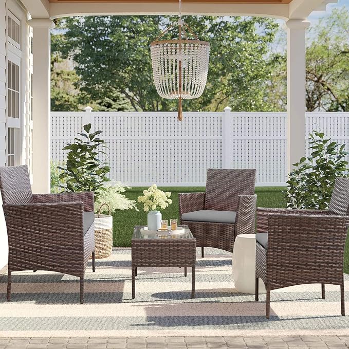 Homall 4 Pieces Outdoor Patio Furniture Sets Rattan Chair Wicker Set, Outdoor - Image 4