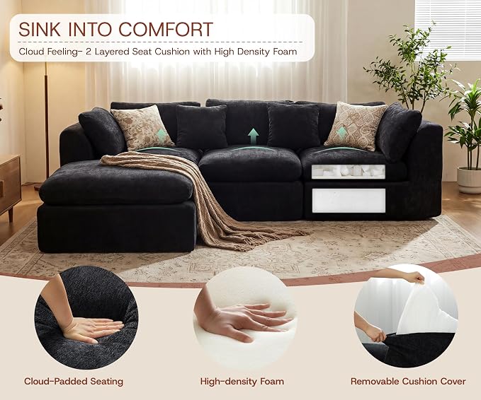 110'' Oversized Cloud Sectional Boneless Couch - Image 8