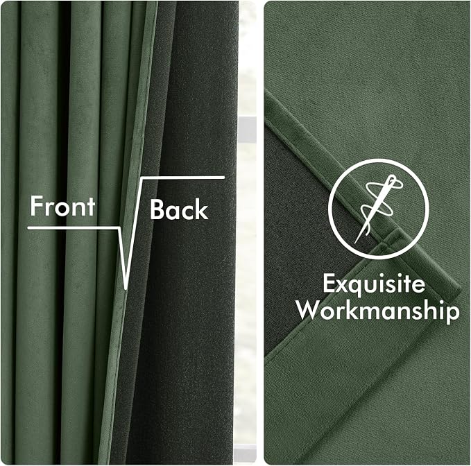 MIULEE Velvet Curtains 50W x 90L 2 Panels Olive Green Blackout Curtains | - Image 6