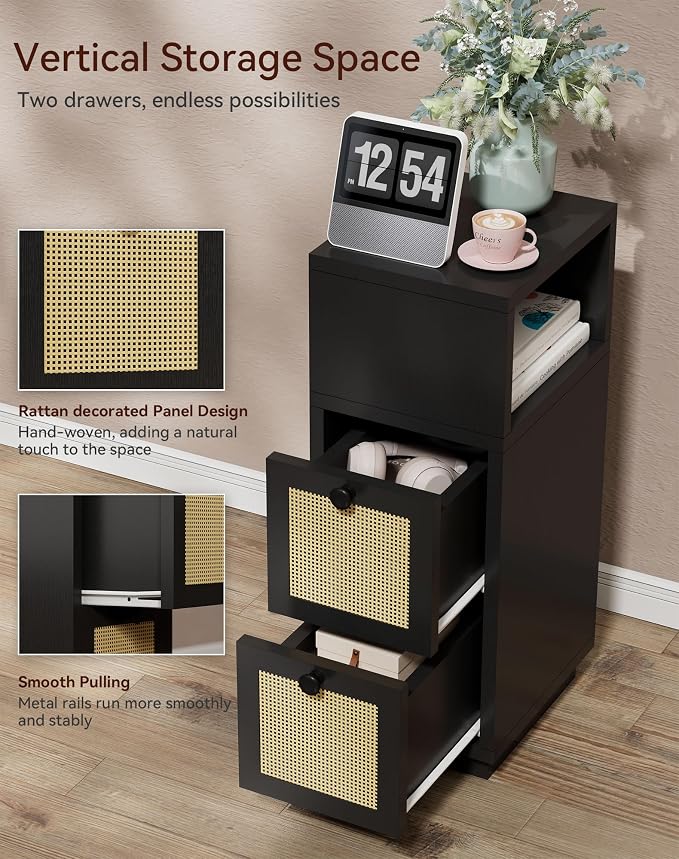 YMYNY Rattan Nightstands Set of 2, Boho Bedside Table - Image 6