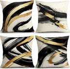 OBSEDE Abstract Black Gold Ink Brush Strokes Throw Pillow Covers 18 × 18 in by OBSEDE