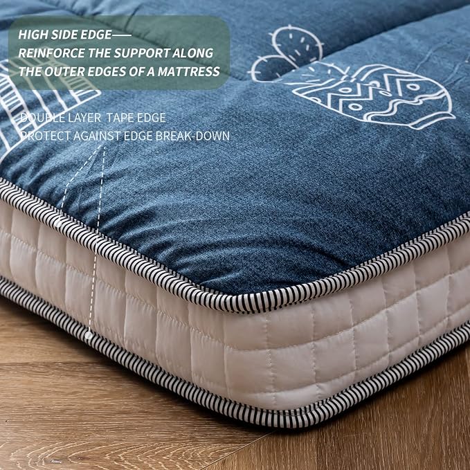 MAXYOYO Grey Cactus Pattern Full Size Futon Mattress, Quilted Bed Mattress - Image 8