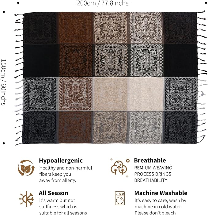 Boho Throw Blanket, Chenille Jacquard Tassels Throw Blankets - Image 4