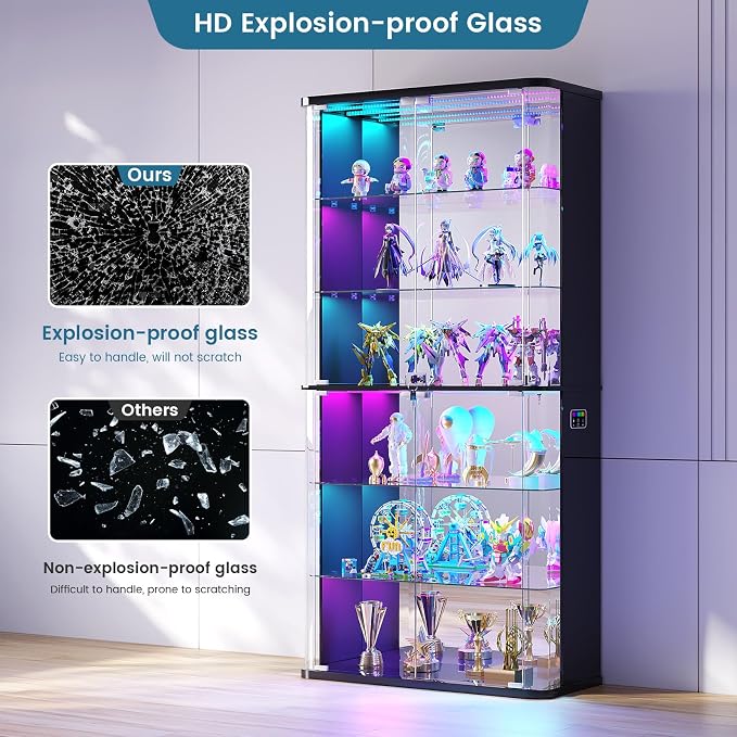 71" Tall Display Cabinet with Glass Doors, Rounded Curio Cabinet with Motion - Image 5