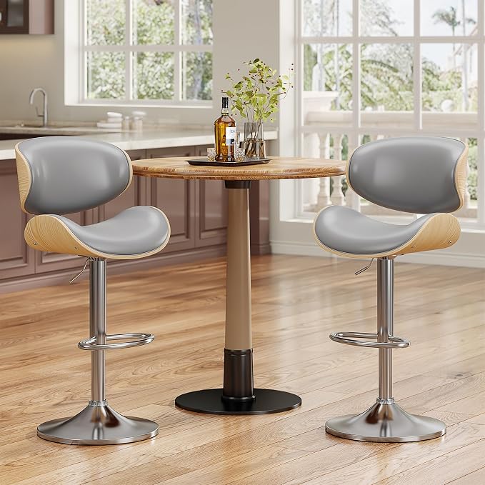 YaFiti Bar Stools Set of 3, Bentwood Adjustable Height Swivel Bar Stools - Image 6
