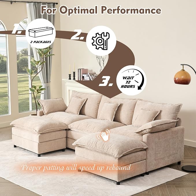 GOSUHI 108" U Shaped Couch, Modular Sectional Sofa, 3-Seater Comfy Cloud Couch - Image 7