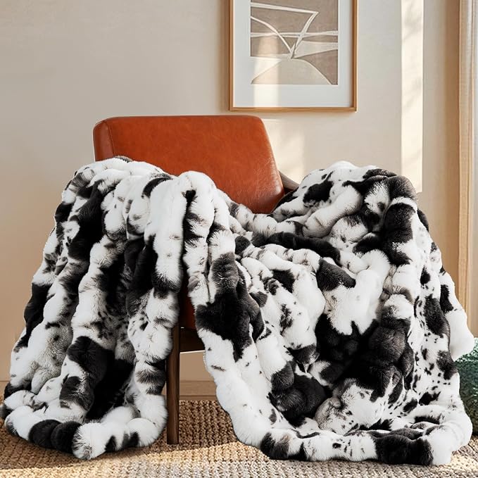 Cow Print Blanket for Couch, Faux Fur Throw Blanket, Super Heavy Warm Cozy by TOUCHAT