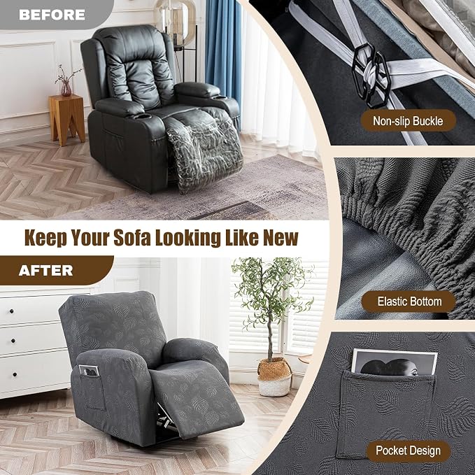 Gennia Recliner Chair Covers 3 Pieces Extra, Waterproof Jacquard Reclining - Image 5
