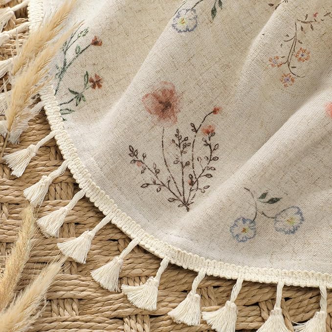 Boho Floral Light Filtering Curtains 96 Inch 2 Panels Linen Texture | Farmhouse - Image 2