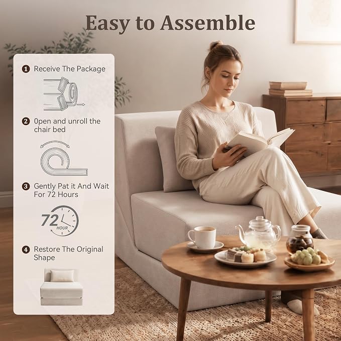 Fold Out Chair Bed, Folding Sofa Bed, 3 in 1 Convertible Sleeper Chair Bed - Image 9