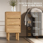 Nightstand with 3 Drawers Narrow Night Stand Solid Wood Bedside Table Mid - Image 5
