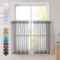 Charcoal Grey Sheer Curtains 36 inches Long, Short Kitchen Window Treatment by OVZME