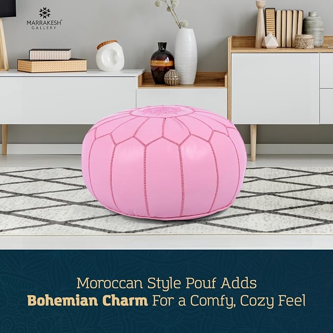 Marrakesh Gallery Genuine Leather Round Pouf Unstuffed - Image 3