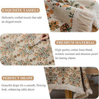VClife Beige Floral Print Table Cloth, Linen Texture Tablecloth - Image 5