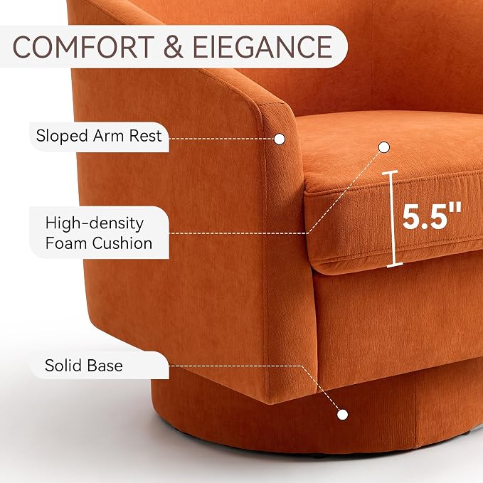Swivel Barrel Accent Chair, Round Chenille Fabric Living Room Arm Chairs - Image 4