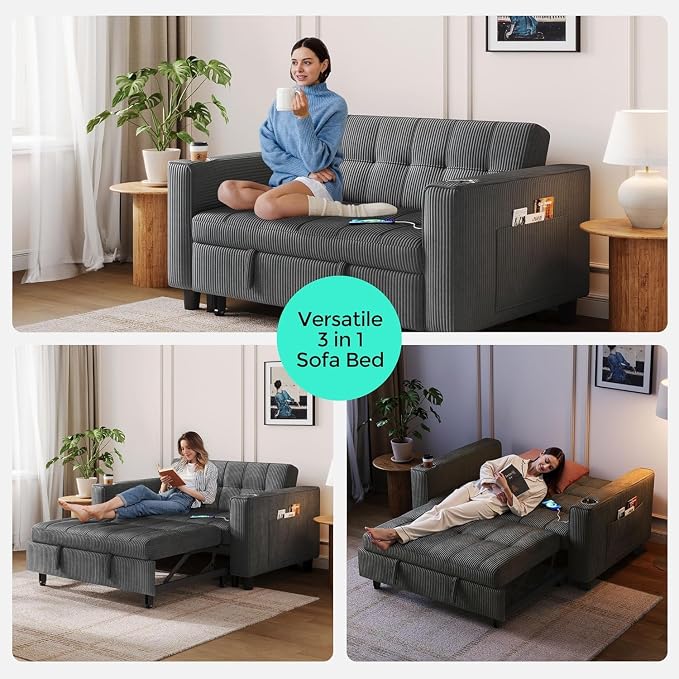 LINSY Sleeper Sofa Bed, Small 3 in 1 Convertible Loveseat Sleeper Couch - Image 6