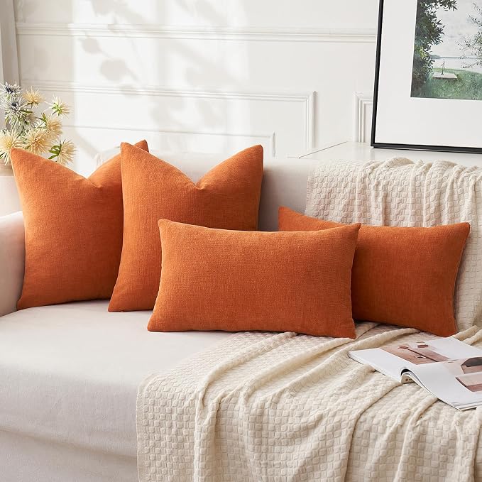 MIULEE Halloween Fall Burnt Orange Chenille Couch Pillow Covers, 20x20 | Set of - Image 5