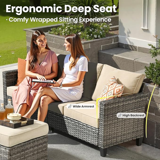 ovios 5 Pieces Patio Furniture Set, Outdoor Wicker Sofa Couch - Image 7