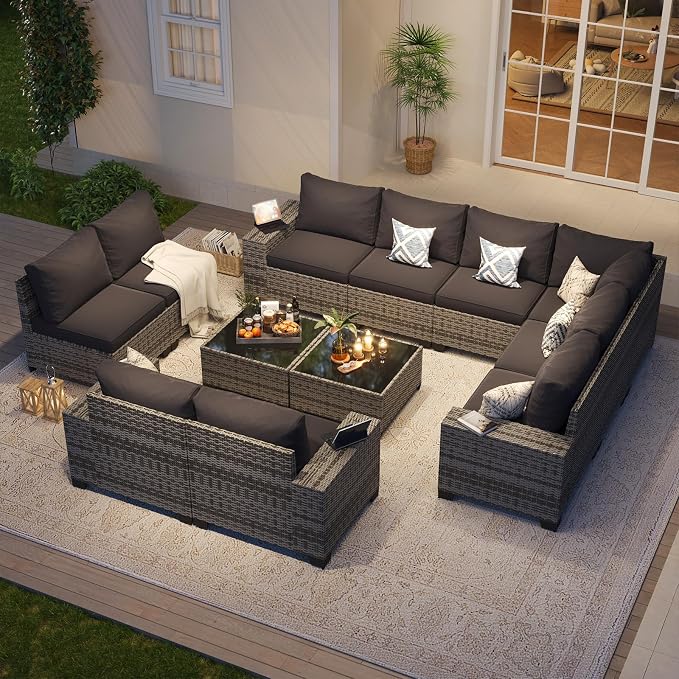 Aoxun Patio Furniture Set, Widen Armrests Wicker Outdoor Sectional - Image 2