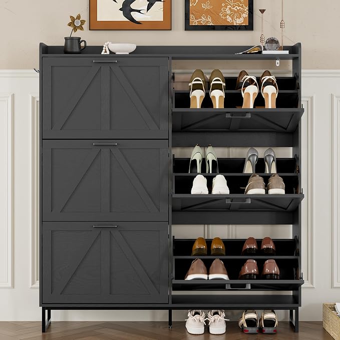 BORNOON Shoe Cabinet with 6 Flip Drawers Narrow Shoe Storage Cabinet Organizer - Image 5