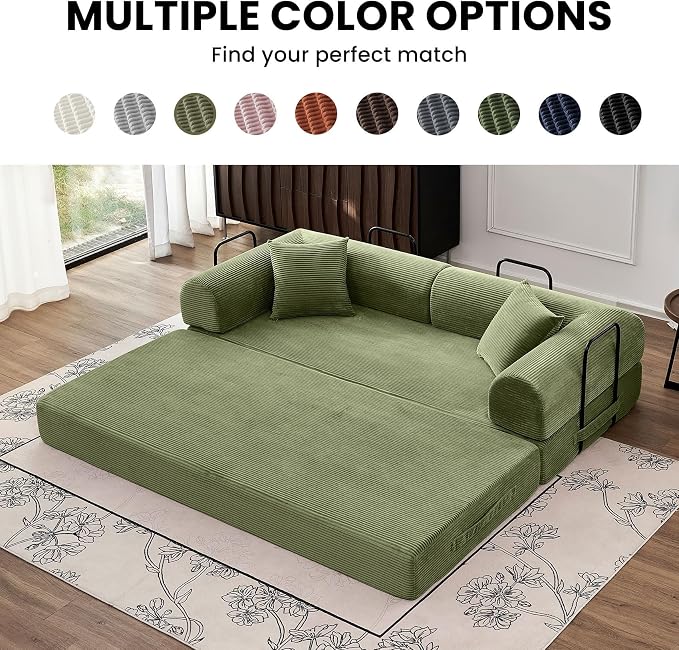 79'' Corduroy Sleeper Couch Bed, No Assembly Modular Floor Sofa - Image 8