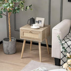 Giantex Boho Rattan Nightstand Set of 2, Mid Century Wood Night Stands - Image 8