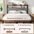Queen Bed Frame with Charging Station, Upholstered Headboard, Metal Platform - Image 7
