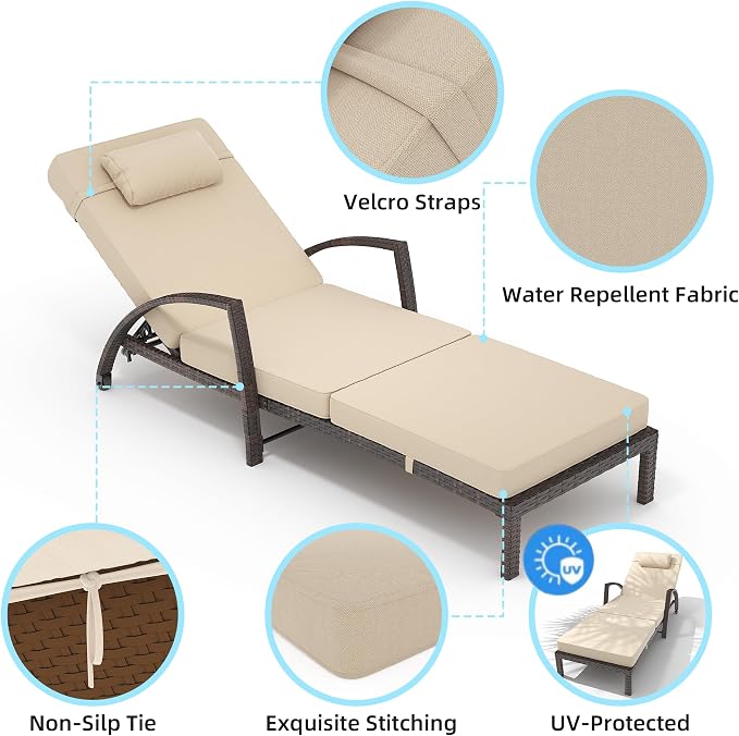 GarveeLife 2-Piece Rattan Patio Folding Chaise Lounge, 5-Position Adjustable - Image 5