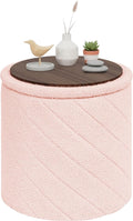 PINPLUS Ottoman with Stroage Round Boucle Ottoman and Tray Sherpa Removable by PINPLUS