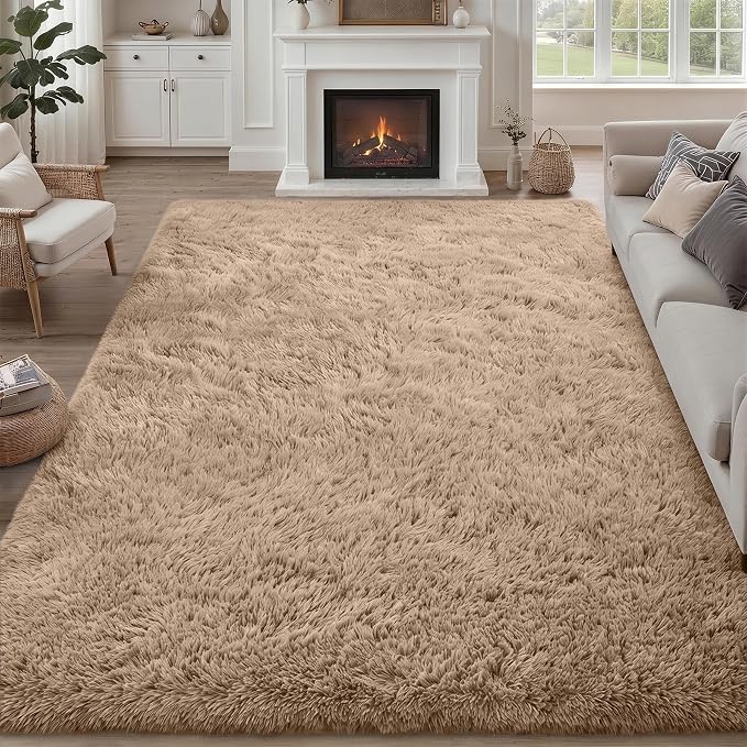 9x12 Area Rug Living Room Bedroom: Fluffy Plush Shag Carpet Beige | by Luxturiy