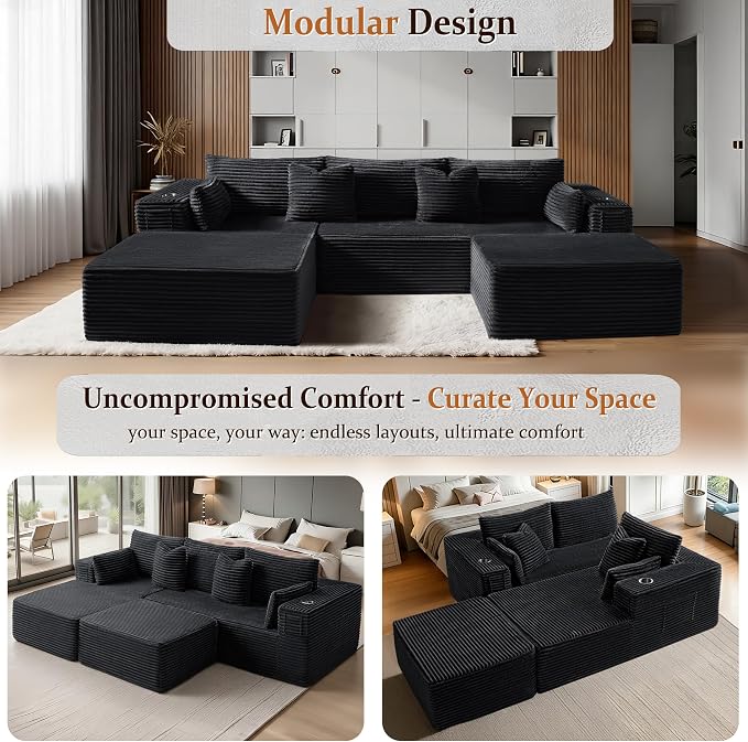 108" Oversized Cloud Sectional Couch, Comfort U Shaped Sofa - Image 6
