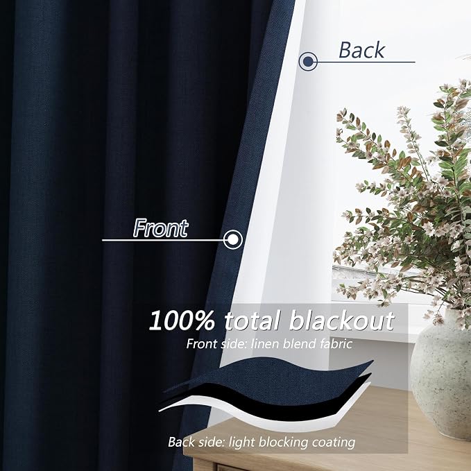 Navy Blue 100% Blackout Curtains 120 Inch Length 2 Panels Set - Image 4