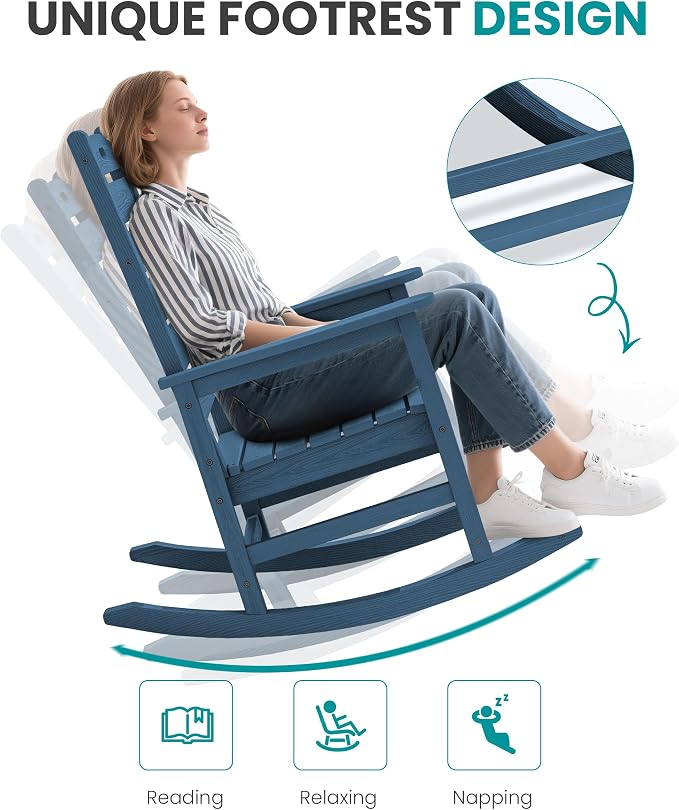 SERWALL Oversized Outdoor Rocking Chair, HDPE Patio Rocking Chair - Image 7