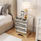 Curved Mirror Nightstand with 3 Drawer Glass Bedside Table by HEPMIMZHU