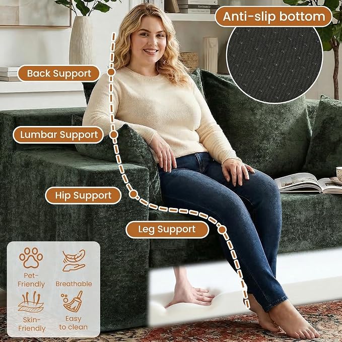 Loveseat Sofa Bed, Convertible Silky Velvet 5-in-1 Foldable Boneless Sleeper - Image 5